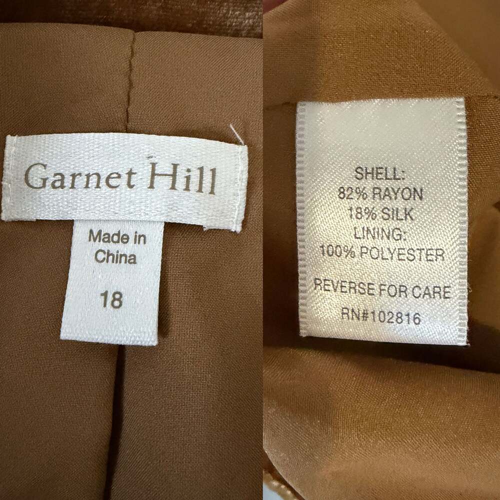 Garnet Hill Silk Blend Velvet Blazer Pants Set Golden Brown 18 XL NWOT - Picture 8 of 13
